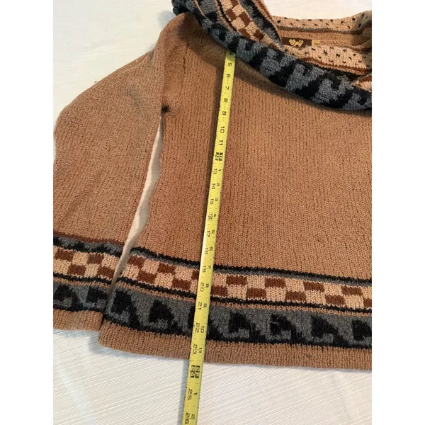 Peruvian Trading Co 100% Alpaca Wool Cowl Neck Sweater Tan‎ Geometric Boho Small - Image 4