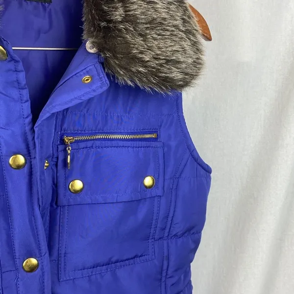 Activology Blue Fur Trim Zip Up Quilted Sleeveless Puffer Vest L - Image 4