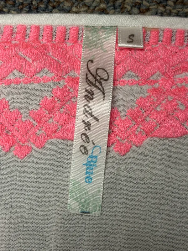 Andree Blue Boho Gauze Swim Cover Up Neon Pink Lace Crochet Trim Tunic S - Image 6