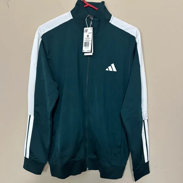 NWT Adidas Track Jacket Men Medium Green Full Zip Athletic Warm Up Zip Pockets - Image 5