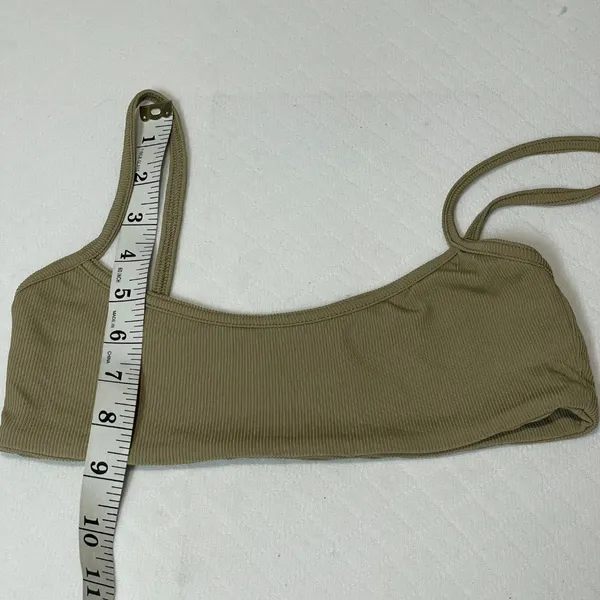 Oh‎ Polly Scoop Neck Ribbed Bikini Top in Khaki Green size Medium - Image 3