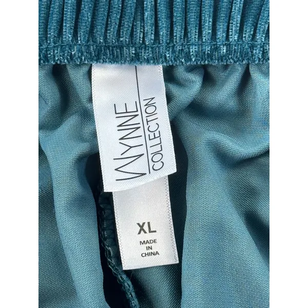 Wynne Collection Teal Blue Velvet Wide Leg Pants XL Elastic Waist Flowy‎ Elegant - Image 7