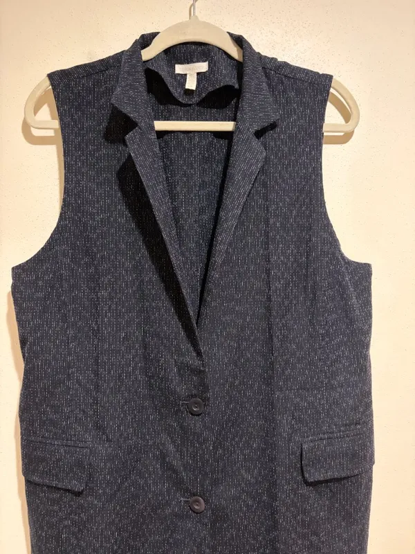 Eileen Fisher Black Rainfall Organic Cotton Textured Double Button Long Vest - Image 5