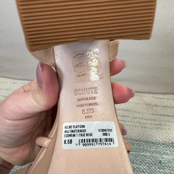 Schutz Kelsie Platform Sandals Womens 8.5 Beige Strappy Block Heel Ankle Strap - Image 9