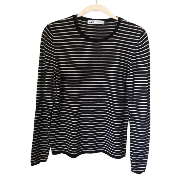 Zara Navy & White Striped Women’s Long Sleeve Size XL - Image 2
