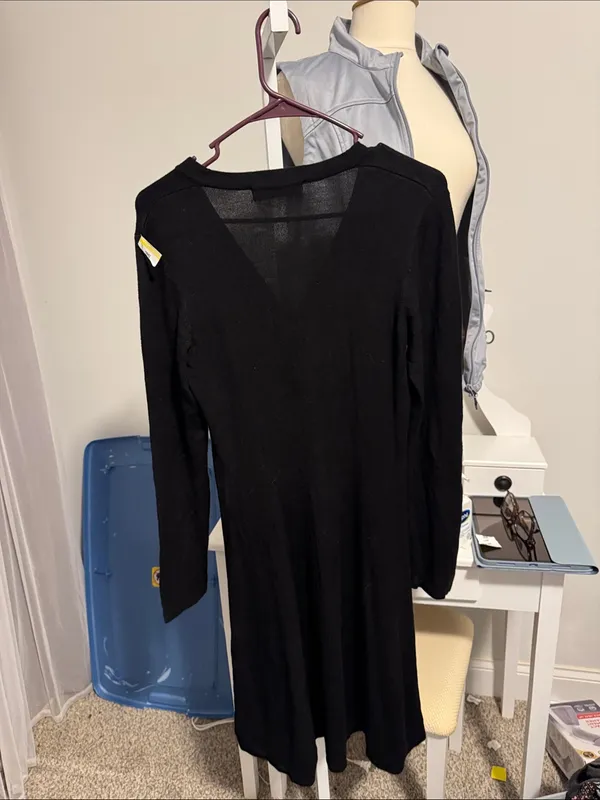 Zara Black Long Sleeve Henley Midi Dress - Image 3