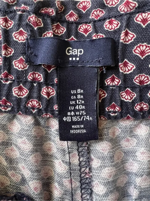 Gap Cropped Paperbag Waist Pants Navy Print Tie Waist Size 8 Capri - Image 4