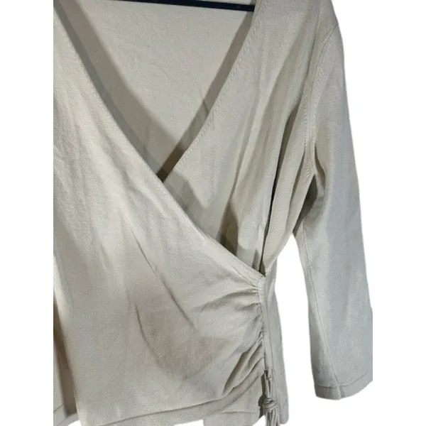 Ann Taylor Beige Long Sleeve Wrap Style Dressy Blouse Women Sz M - Image 5