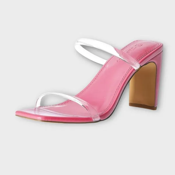 The Drop Women's Pink Clear Avery Square Toe Two Strap High Heel Slide Size 9 - Image 2