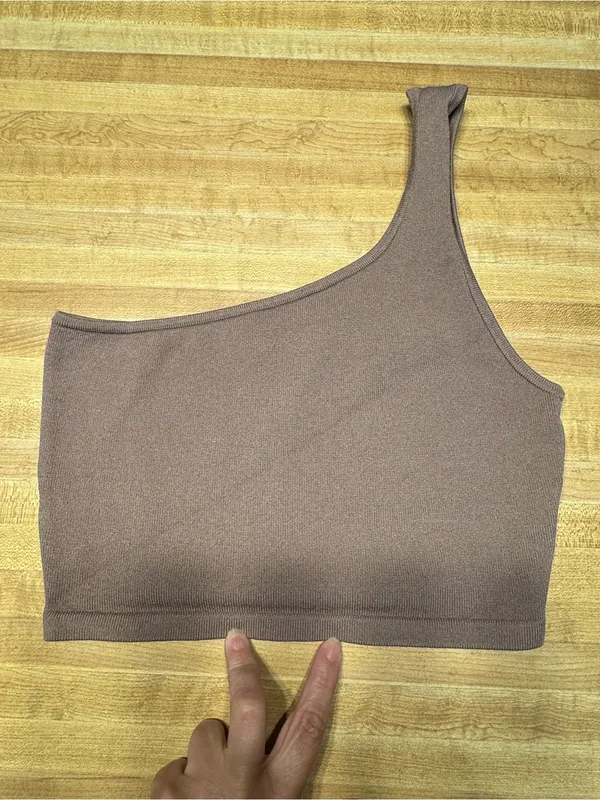 Babaton‎ One-Shoulder Ribbed Crop Top - small Brown Aritzia - Image 2