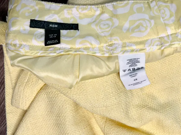 H & M Yellow Tweed Lined Mini Skirt 12 Bright Preppy - Image 9