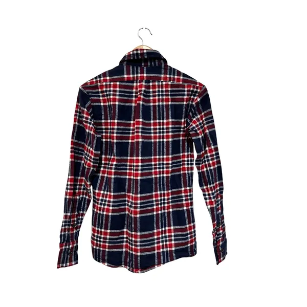 Vermont Flannel Co Red Navy Plaid Organic Cotton Button Down Shirt XS - Image 4
