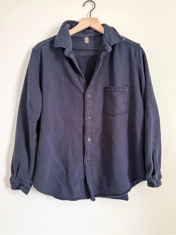 Mono B Navy Oversized Fleece Shacket Button Front Jacket Small (Oversized Fit) Blue - Image 2