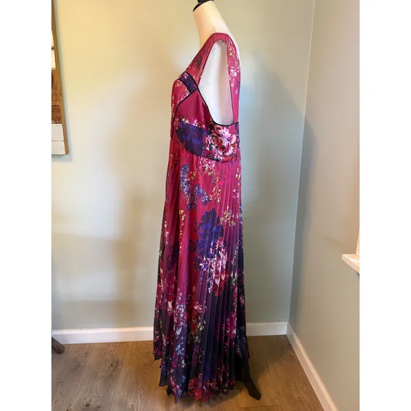 Karen Millen Floral Pleated Maxi Dress Burgundy Purple Corset 18 boho romantic - Image 4