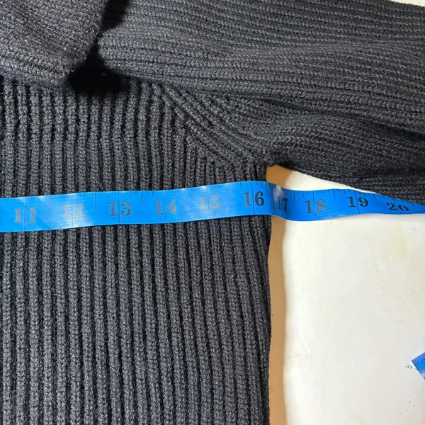 Ann Taylor Merino Wool Chunky Ribbed Cardigan Black Collared Button Front Size M - Image 6