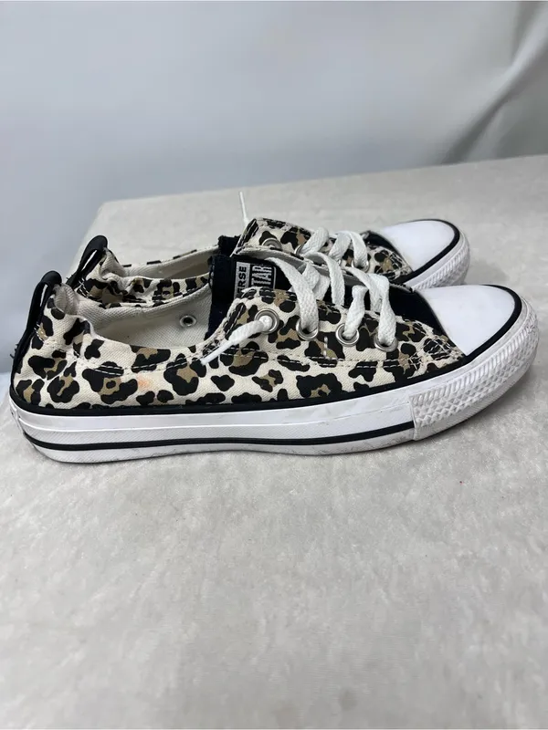 Converse Low Top Leopard Print Canvas Sneakers Black/Beige size 7 slip on - Image 8
