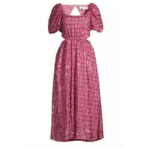 Elliatt Aubree Puff‎ Sleeve Sequin Metallic Midi Dress Size XS - Image 8