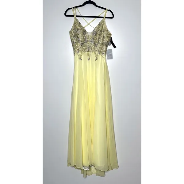 NWT Xscape Corset Chiffon Embellished Ball Gown Women's Light Yellow Size 8 - Image 2