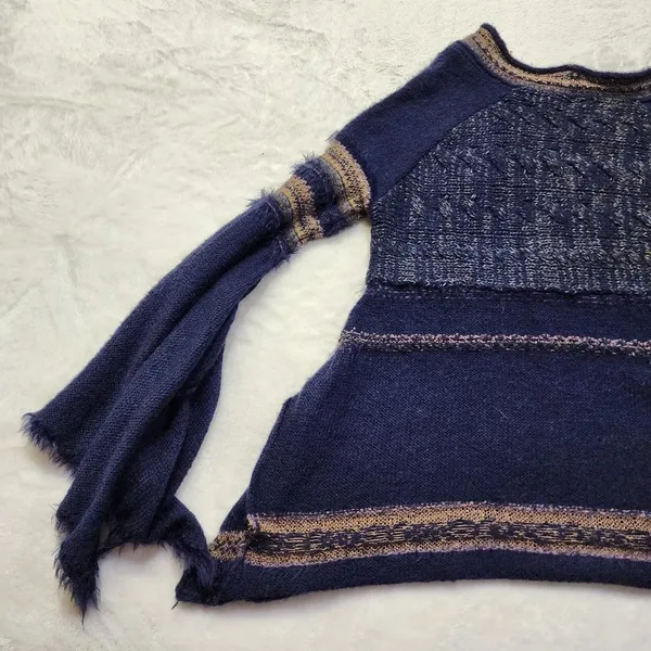 Free People Women's Navy Blue Craft Time Boho Sweater Size XS - Image 8