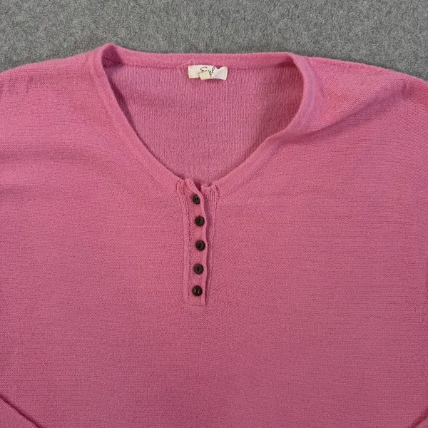 Easel Los Angeles Women's Medium Pink Henley V-Neck Long Sleeve Sweater Knit - Image 4
