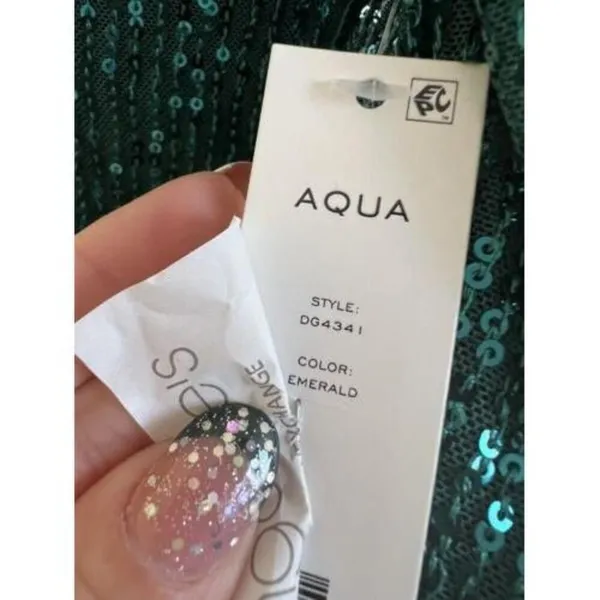 NEW AQUA Belted Sequin Dress GREEN emerald SMALL Formal Cocktail party - Image 12