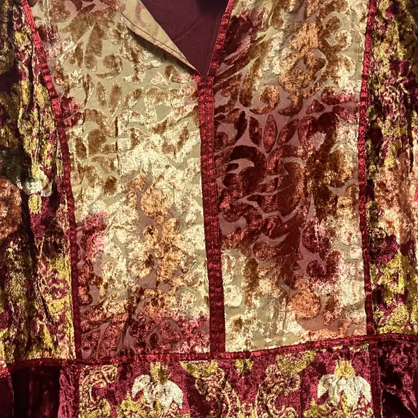 VINTAGE CLIO Crush Velvet Fall Hues Blouse Size Large - Image 12