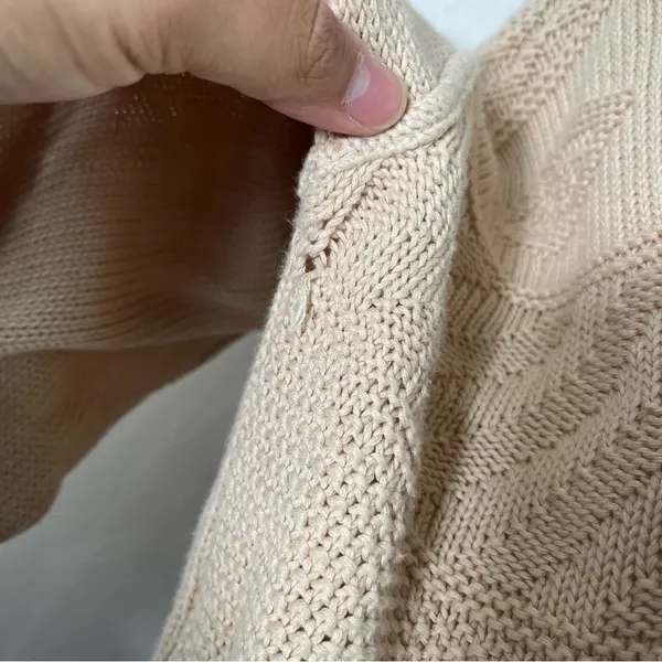Vintage‎ Italian Beige Cream Cable Knit V Neck Sweater Womens Large - Image 4