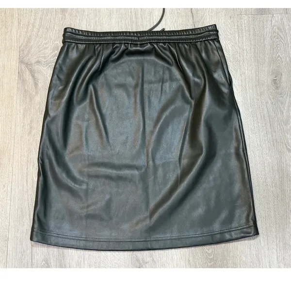 J.Jill XS Black Faux Leather Drawstring Pull-On Skirt Pockets Quiet Luxury Edgy - Image 3