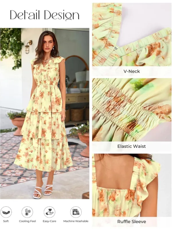 NEW GRACE KARIN Floral Maxi Dress Wedding Guest Tiered Ruffle Flowy L - Image 2