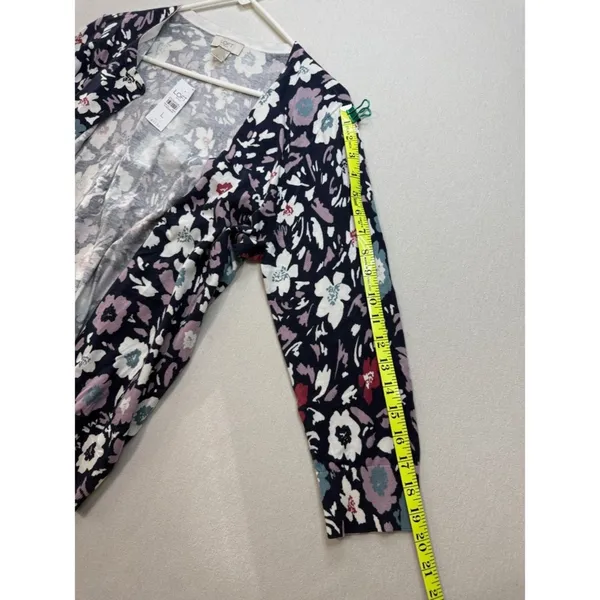 LOFT Navy Floral Button-Front Cardigan with Pink, Teal and White Blooms - Image 6