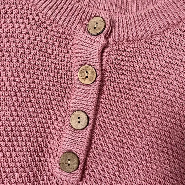 Pink waffle knit sweater buttons casual crewneck warm winter fall oversized - Image 3