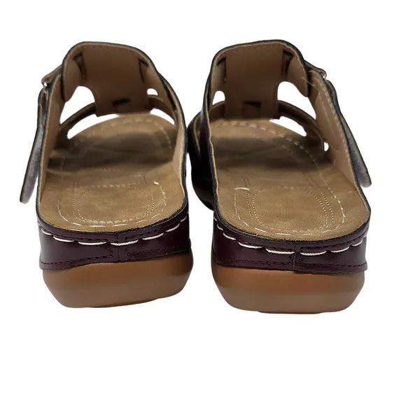 Orthopedic Faux Leather Burgundy Slip On Wedge Sandals Comfort Shoes Size 39 - Image 11