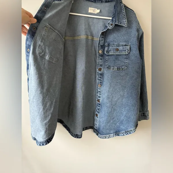 Terra & Sky Denim Flannel Shacket Jean Jacket Hippie Boho Oversized Size 0X 14W - Image 4