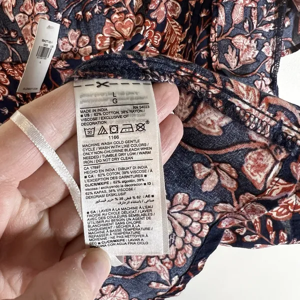 Old Navy Blouse Women Large Blue Floral‎ Short Sleeve Cotton Casual NWT Boho - Image 5