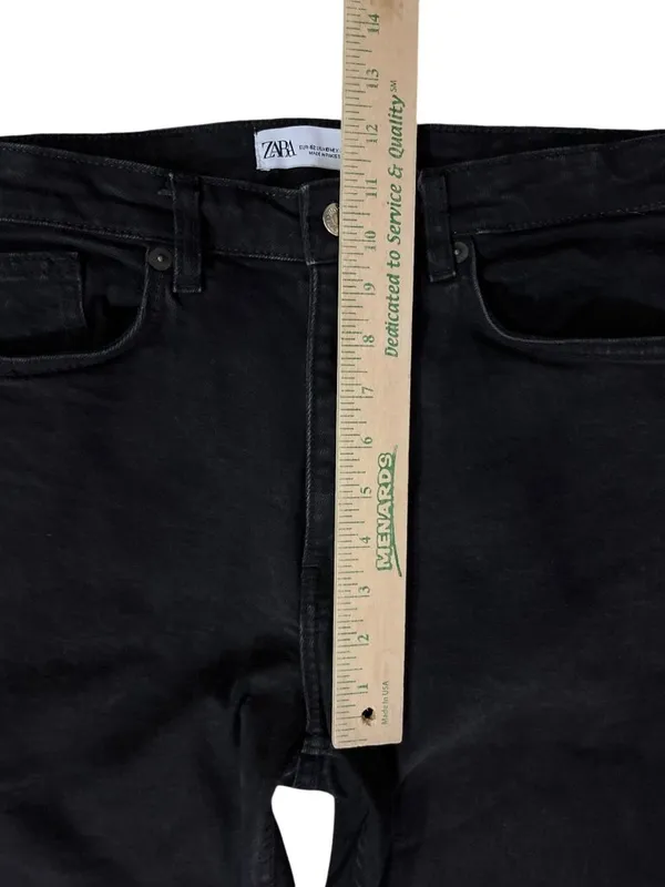 Zara Womens 10 Black Cropped Straight Leg Jeans Raw Hem High Rise Used - Image 9