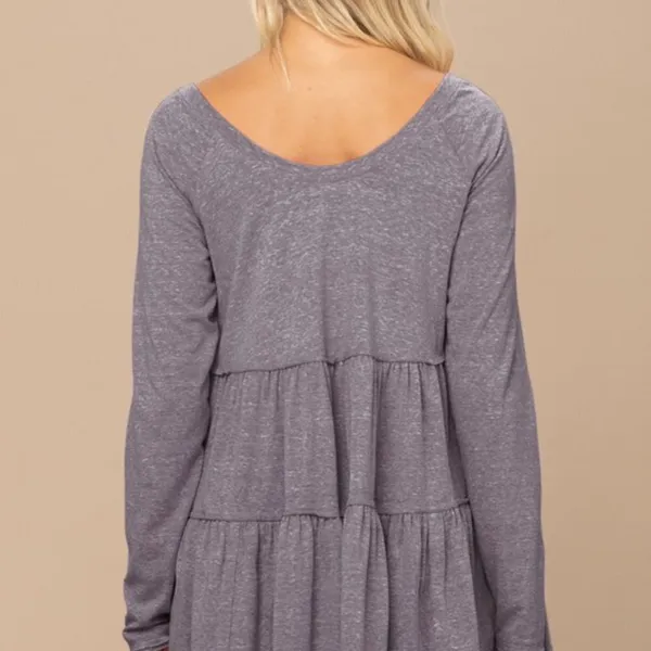 Oddi Charcoal Grey Babydoll Tiered‎ Long Sleeve Top - Image 2