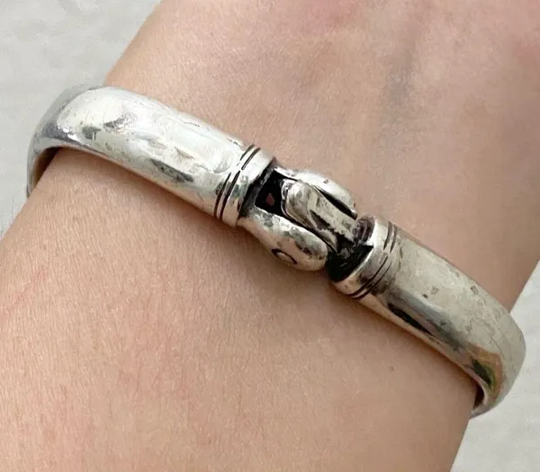 Vintage Retired BRIGHTON Filigree Hinged Cuff Bangle Bracelet 49.5g - Image 4
