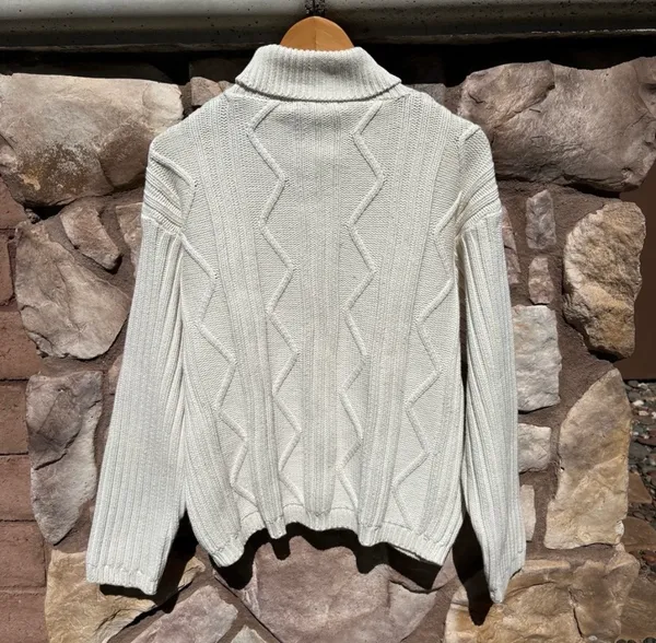 Club Monaco Women’s Sweater Heavy Cable Knit Fisherman Beige Size Large - Image 4