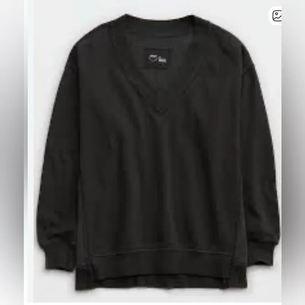 Aerie Vacay Every‎ Day V-Neck Sweater Size Medium Charcoal Black - Image 2
