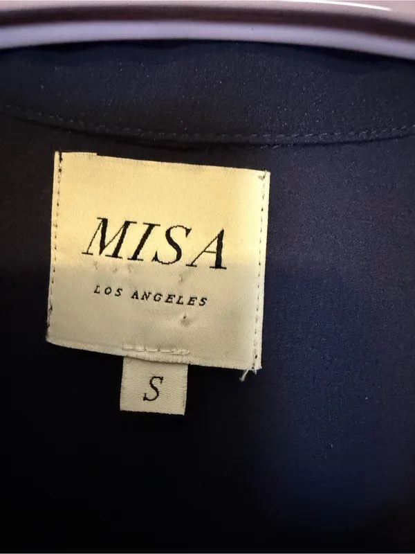 Misa Los‎ Angeles Navy Blue Sheer Ruffle Blouse Size Small - Image 3