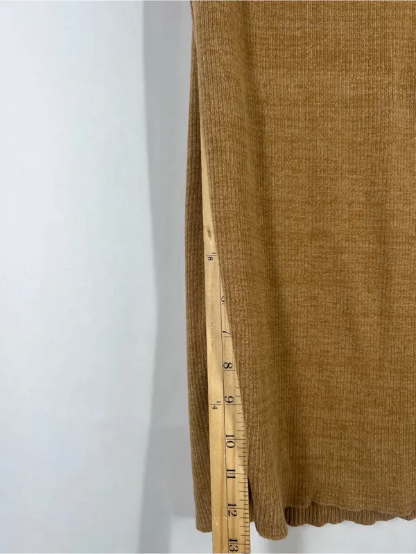 Free People Golden Hour Midi Skirt Small Golden Brown Ribbed Knit Side Slit - Image 9