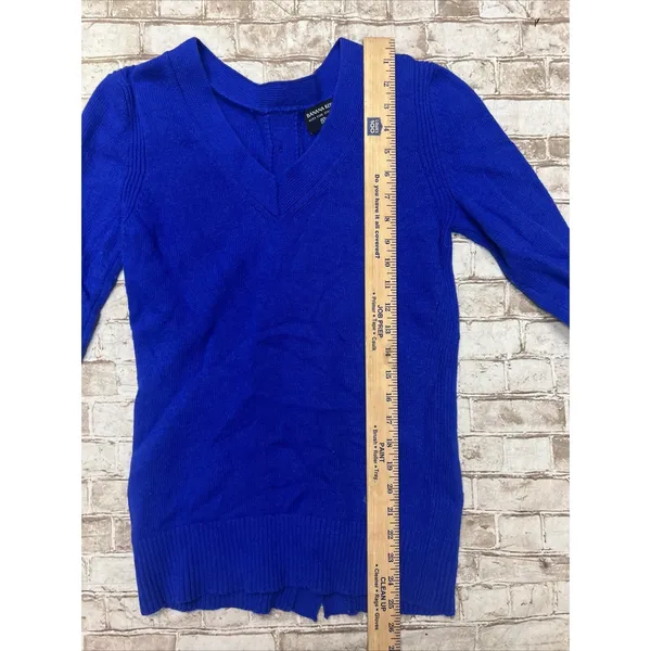 Banana Republic Filpucci Blue Italian V Neck‎ Back Button Sweater S Merino Wool - Image 5