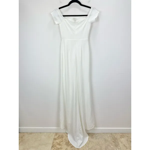 NEW Lulus Loveliest Aura White Off-the-Shoulder Mermaid Maxi Dress Wedding XS - Image 9
