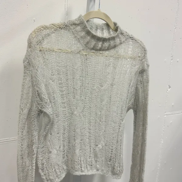 Zara Open Knit Crewneck Sweater‎ Light Gray XS-S 0021/107/406 - Image 4
