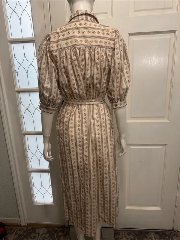 Entro Floral 100% Cotton Puff Sleeve Belted Midi Dress with Pockets Size Small - Image 11