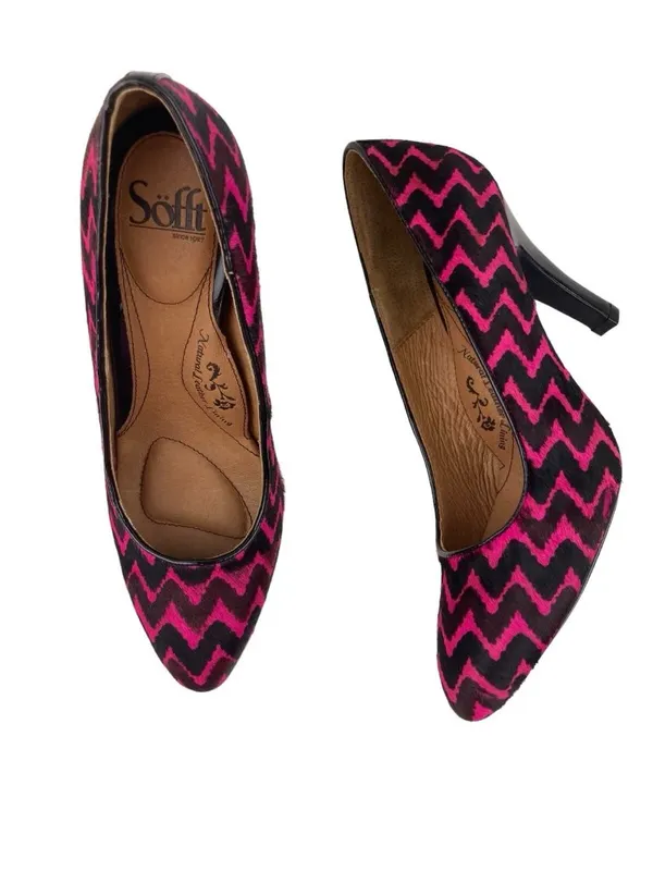 -Sofft Moselle Heels Womens Size 7.5 Pink Black Wave Stripe Calf Leather Pump - Image 4