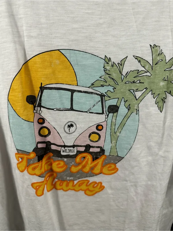 N300. Wildfox White Retro Van Graphic Tee with Yellow & Teal Accents - Image 3