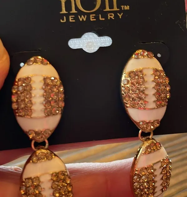 Football Rhinestone Dangle Earrings Brown - Image 3