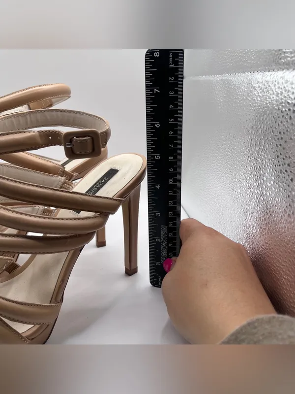 Zara nude strappy high-heeled sandals, distinctive padded size 39 US 8.5 - Image 2