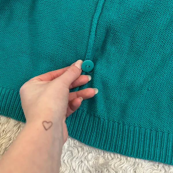 Vintage 90s Nordstrom 100% Cotton Knit Teal Button Up Vneck Cardigan Drop Sleeve - Image 8
